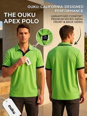 OUKU Apex Men's Colorblock Polo Shirt Green/Black Short Sleeve Collared M